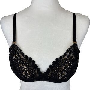 Aerie Real Power Black/Nude Elegant *No Wire* Soft Bra 32B Convertible Straps